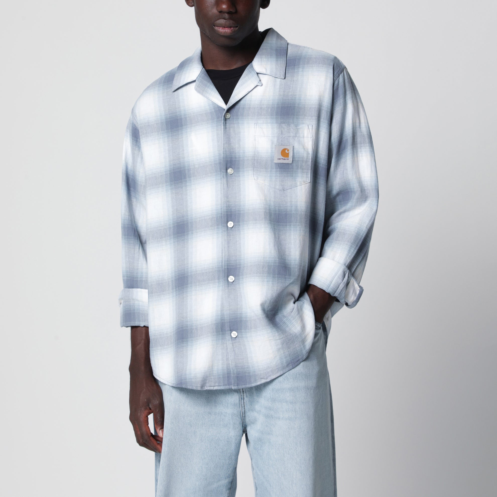 Camicia L/S Tyers a quadri blu in twill di cotone