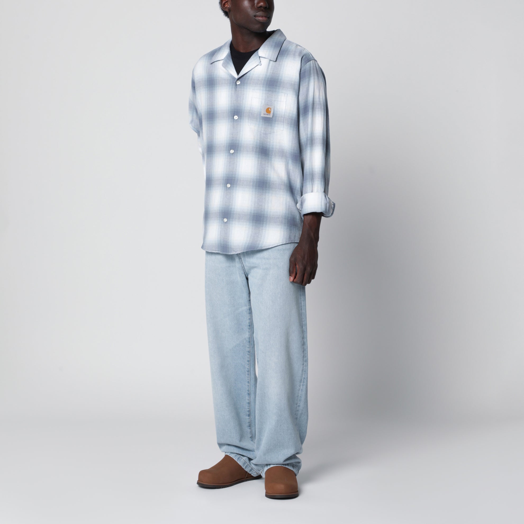 Camicia L/S Tyers a quadri blu in twill di cotone