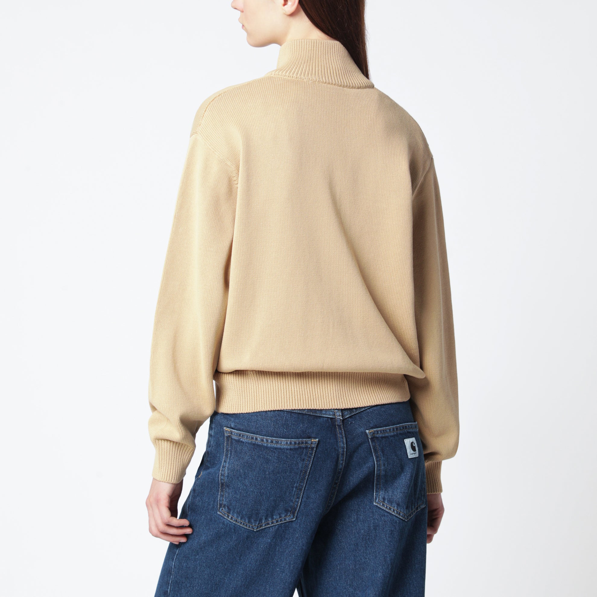 Cotton knit zip cardigan sweatshirt in Dusty Brown