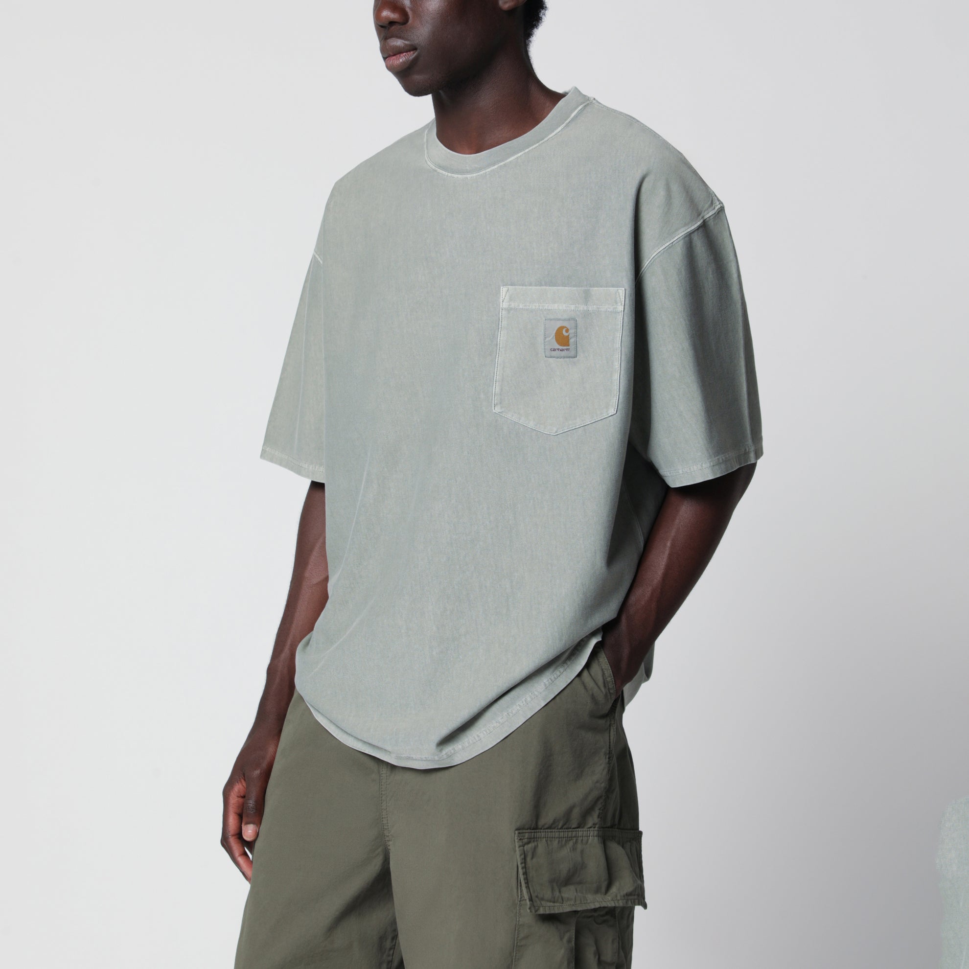 T-shirt Loose Pocket in jersey di cotone grigia
