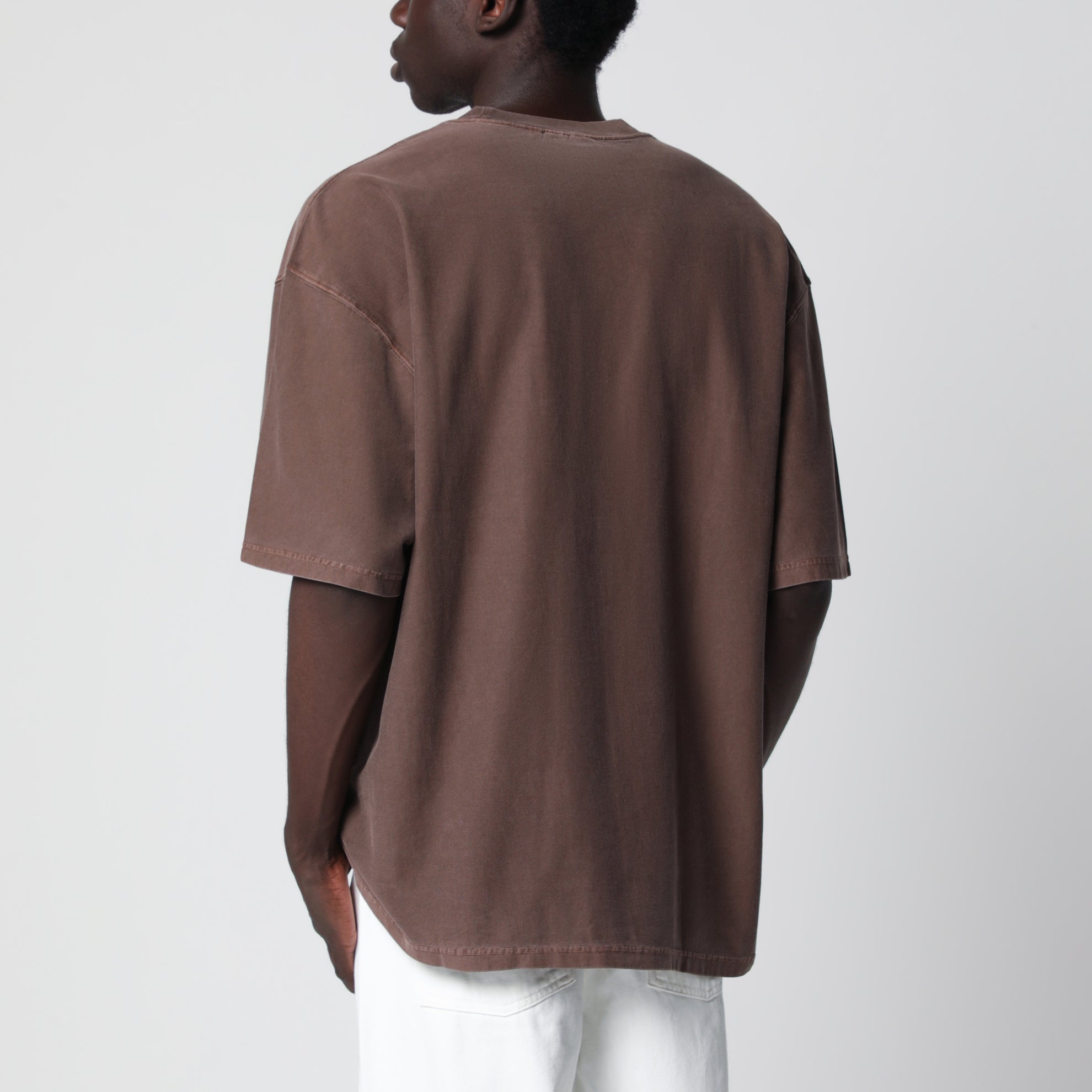 T-shirt Loose Pocket in jersey di cotone tabacco