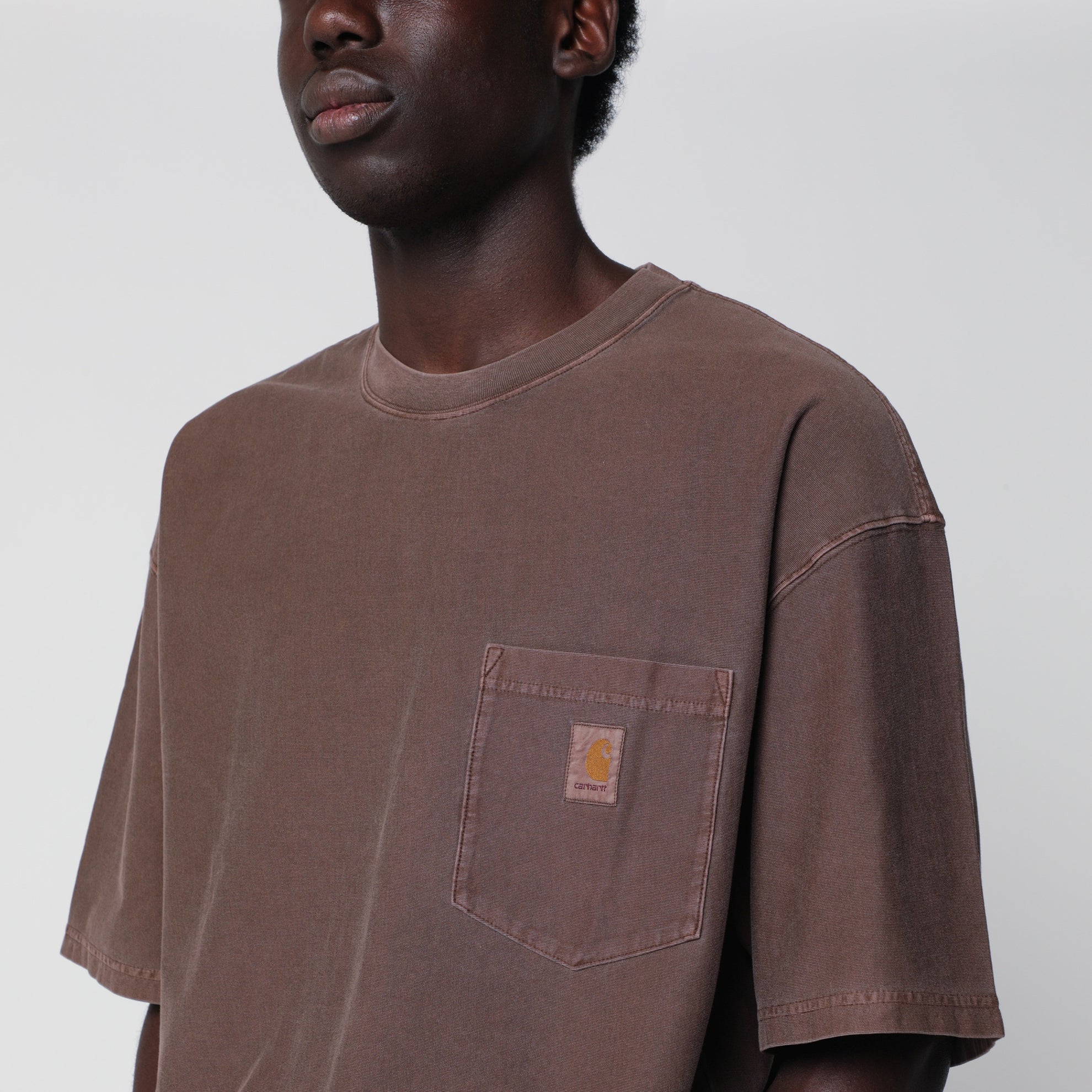 T-shirt Loose Pocket in jersey di cotone tabacco