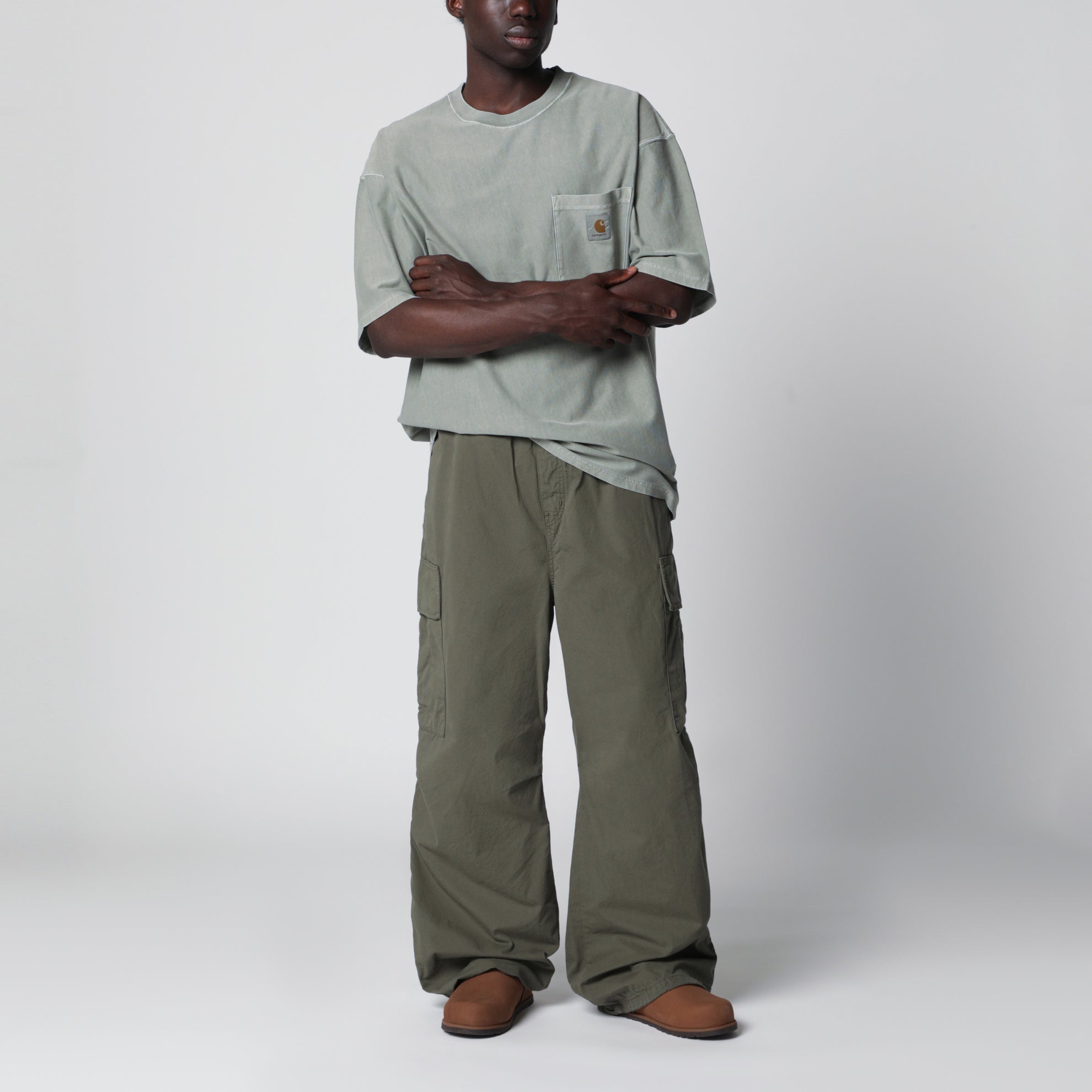 Pantaloni cargo Mandler in popeline di cotone verde militare