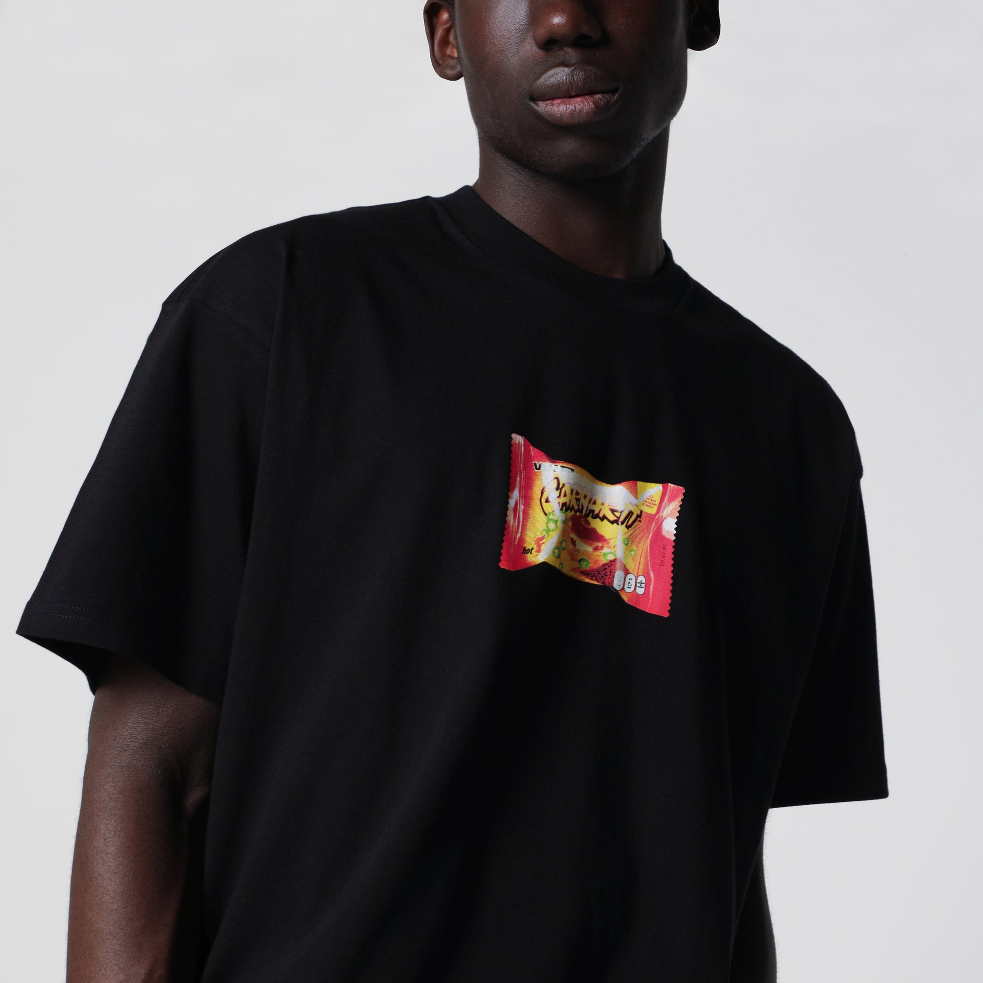 T-shirt Road Side Snack ampia in cotone nera