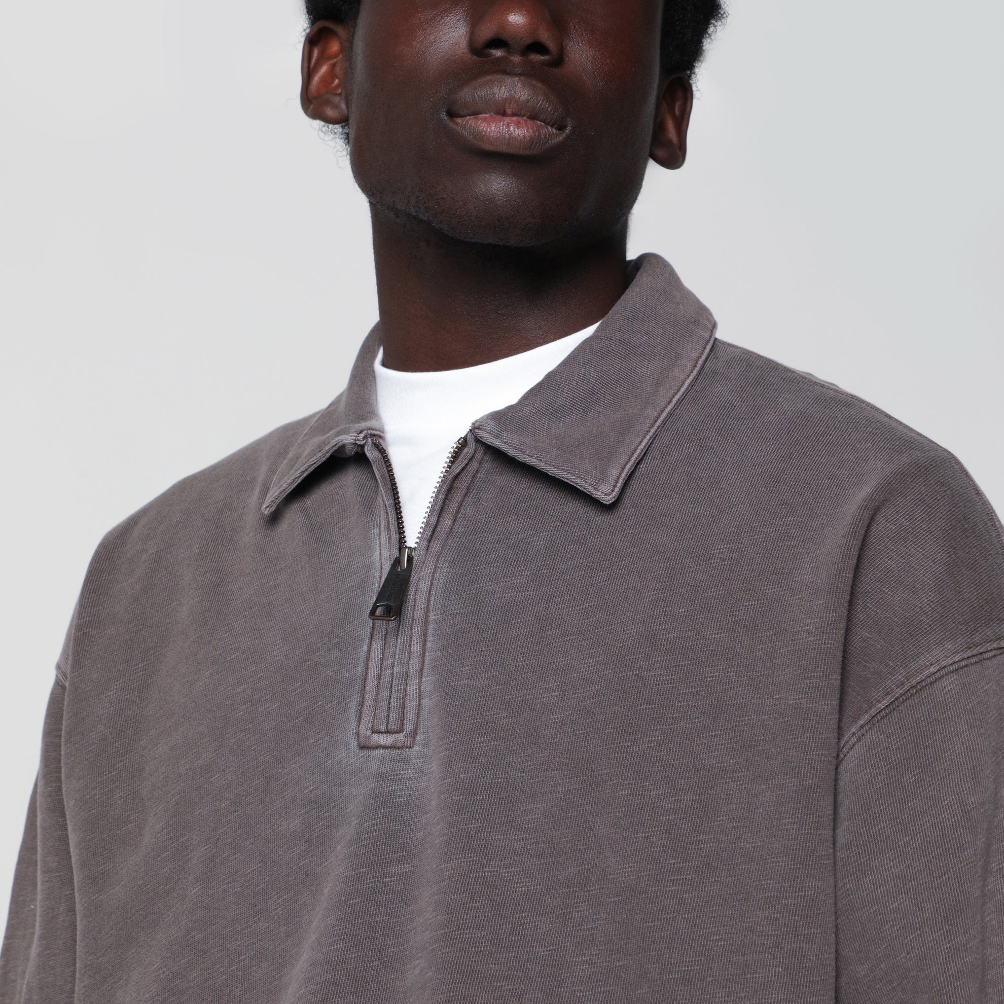 Polo Harper in jersey di cotone con zip tabacco