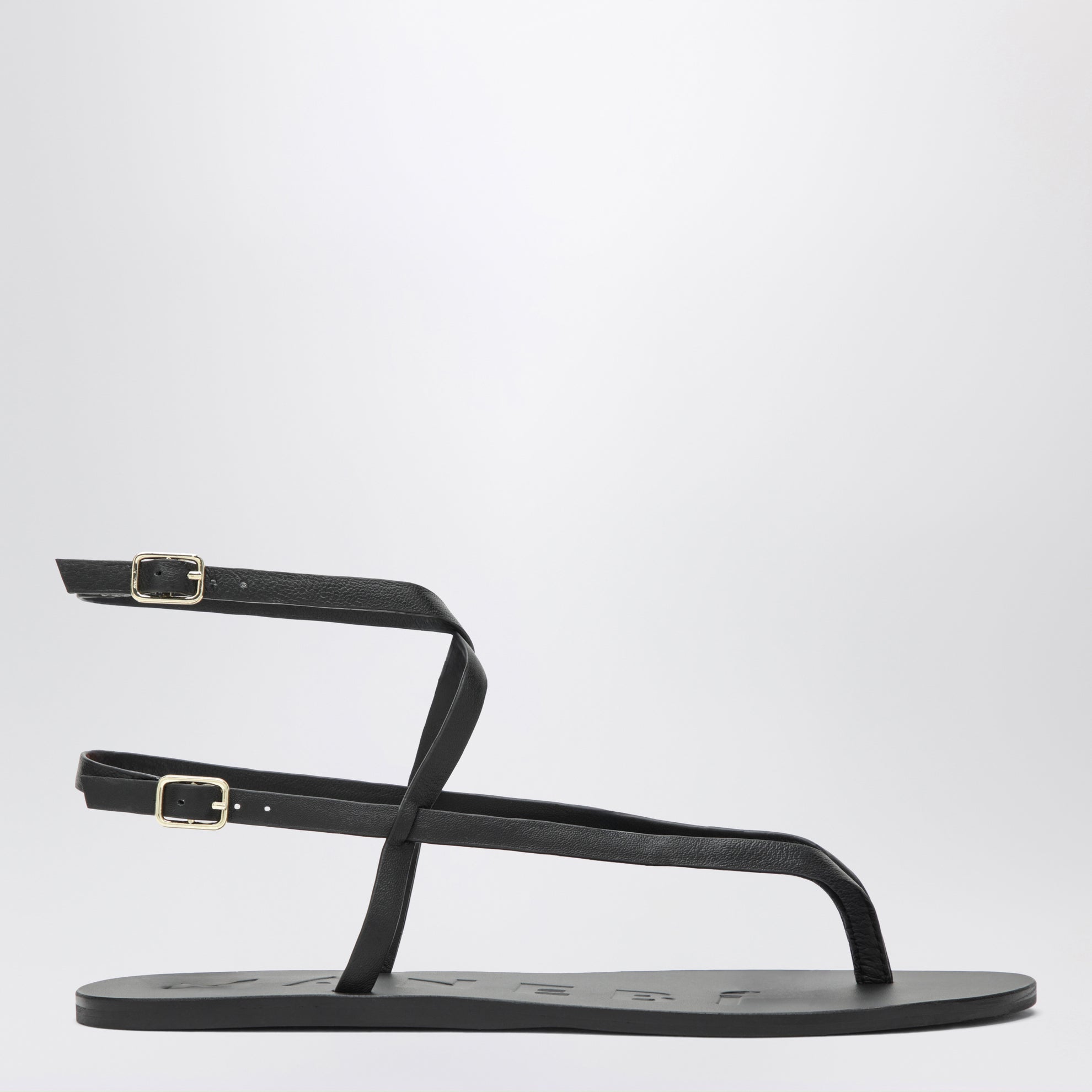 Black smooth leather crossover sandals