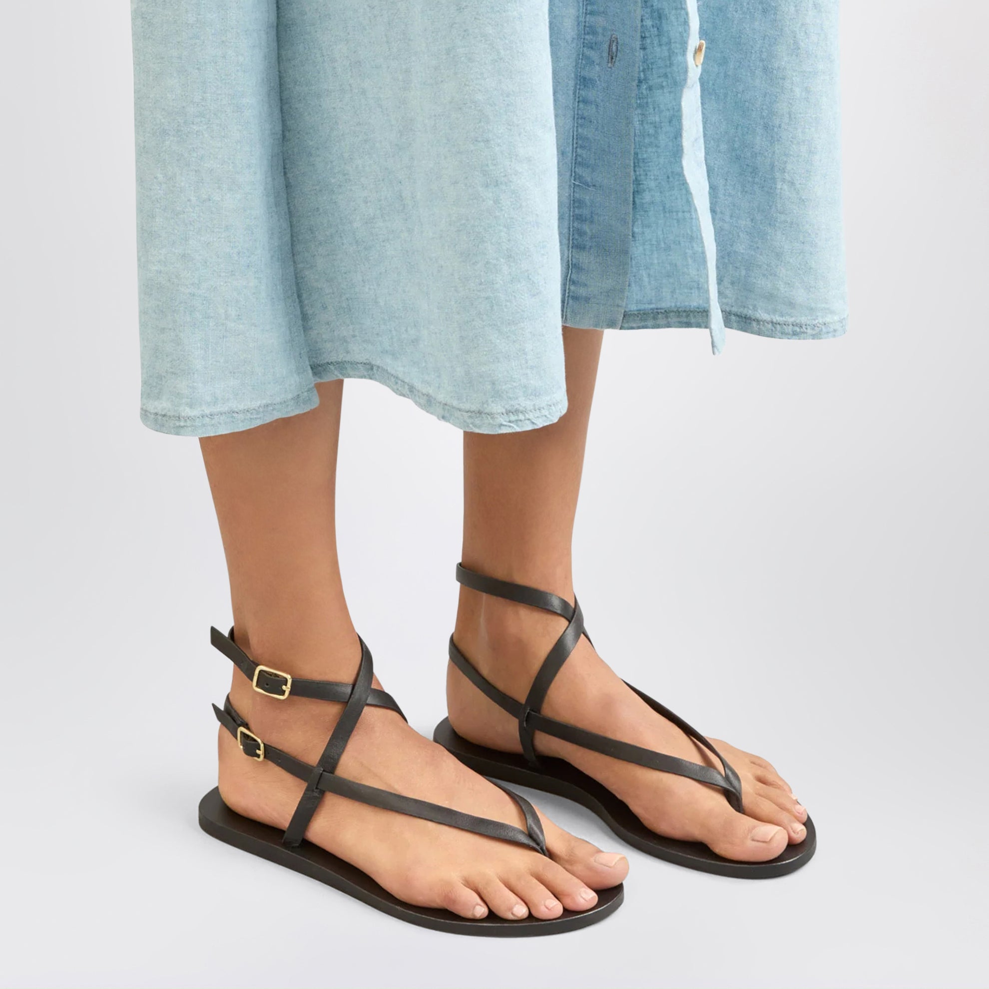Black smooth leather crossover sandals