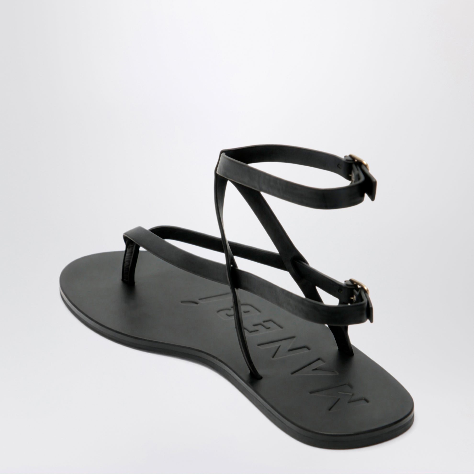 Black smooth leather crossover sandals