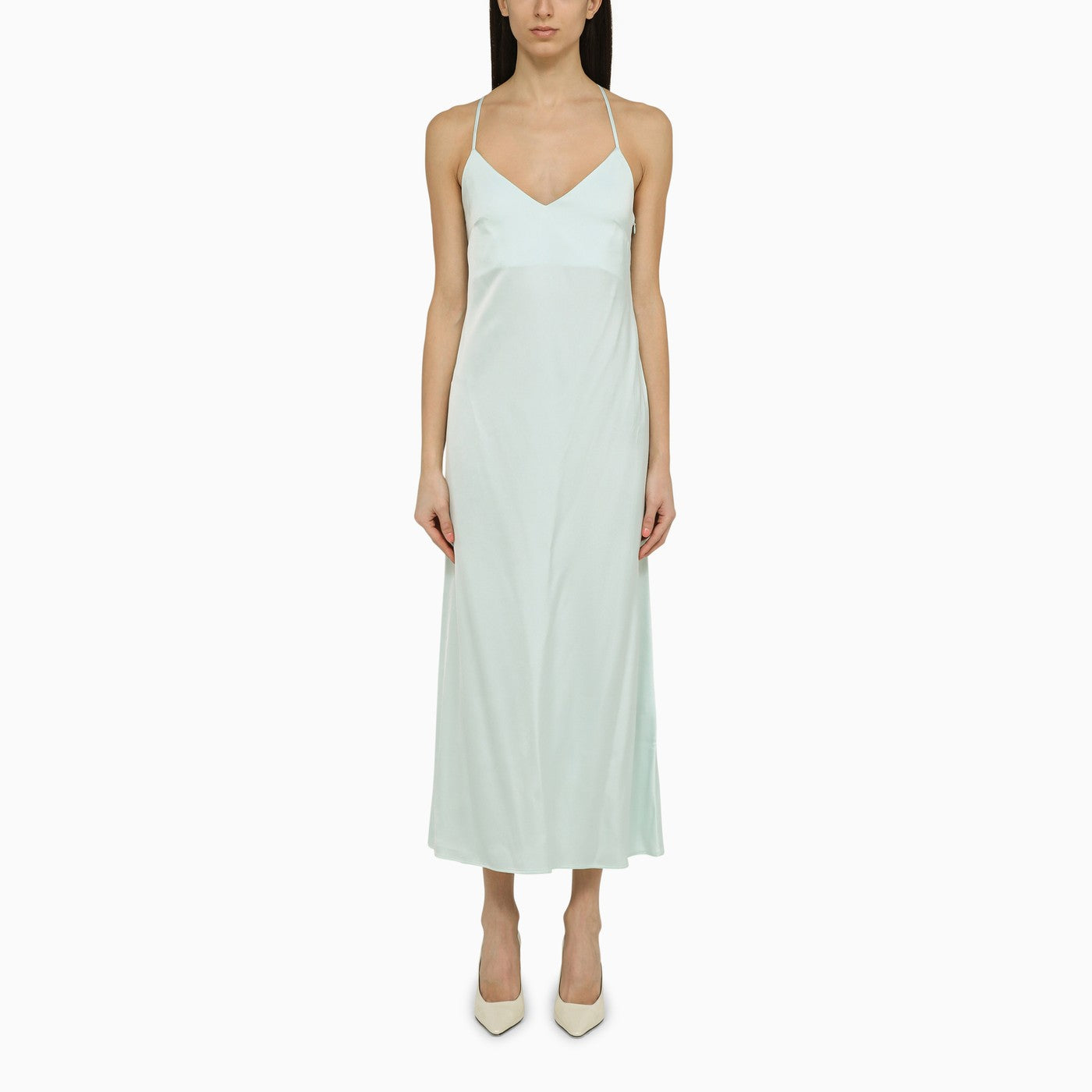 Robe Noel bleu clair en satin