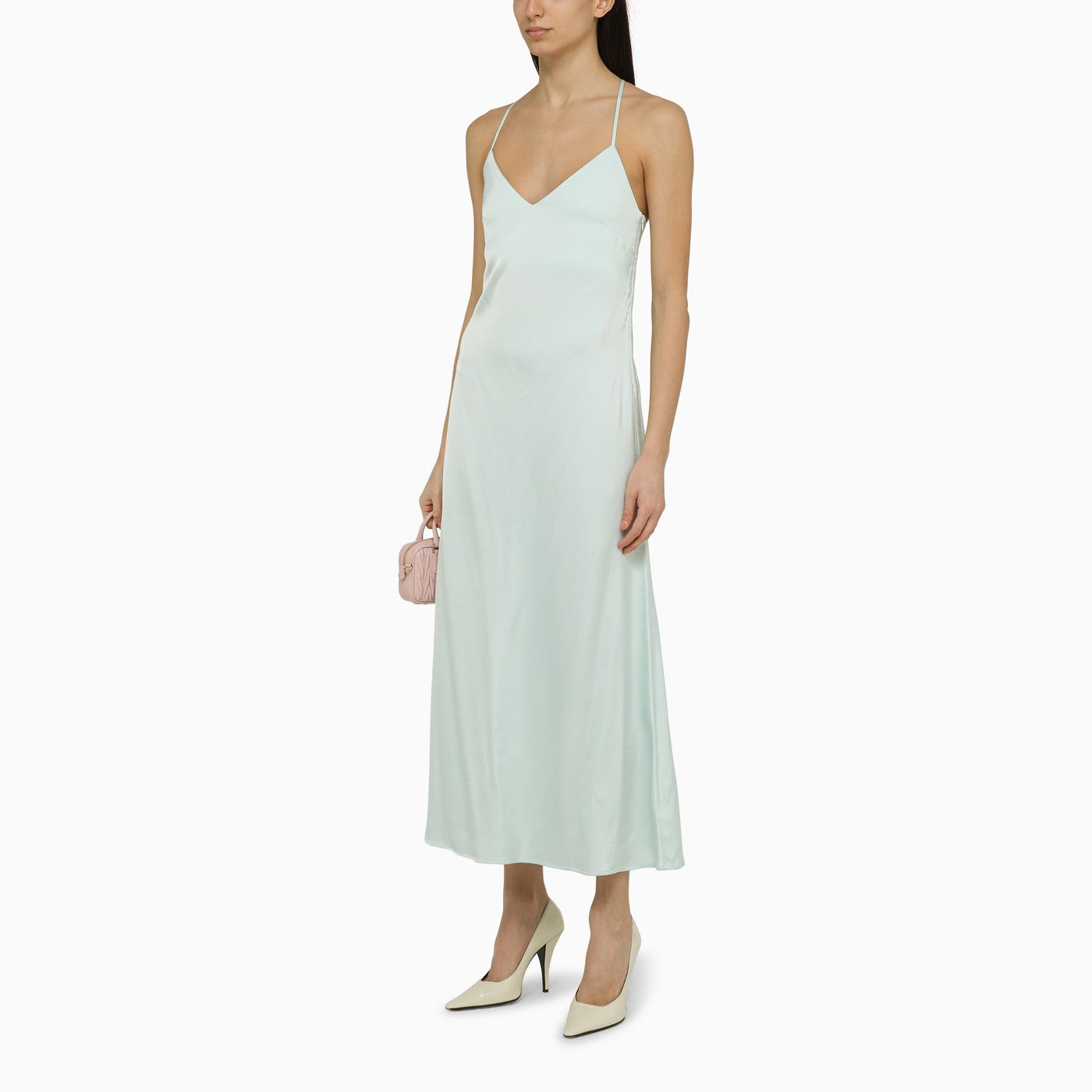Robe Noel bleu clair en satin