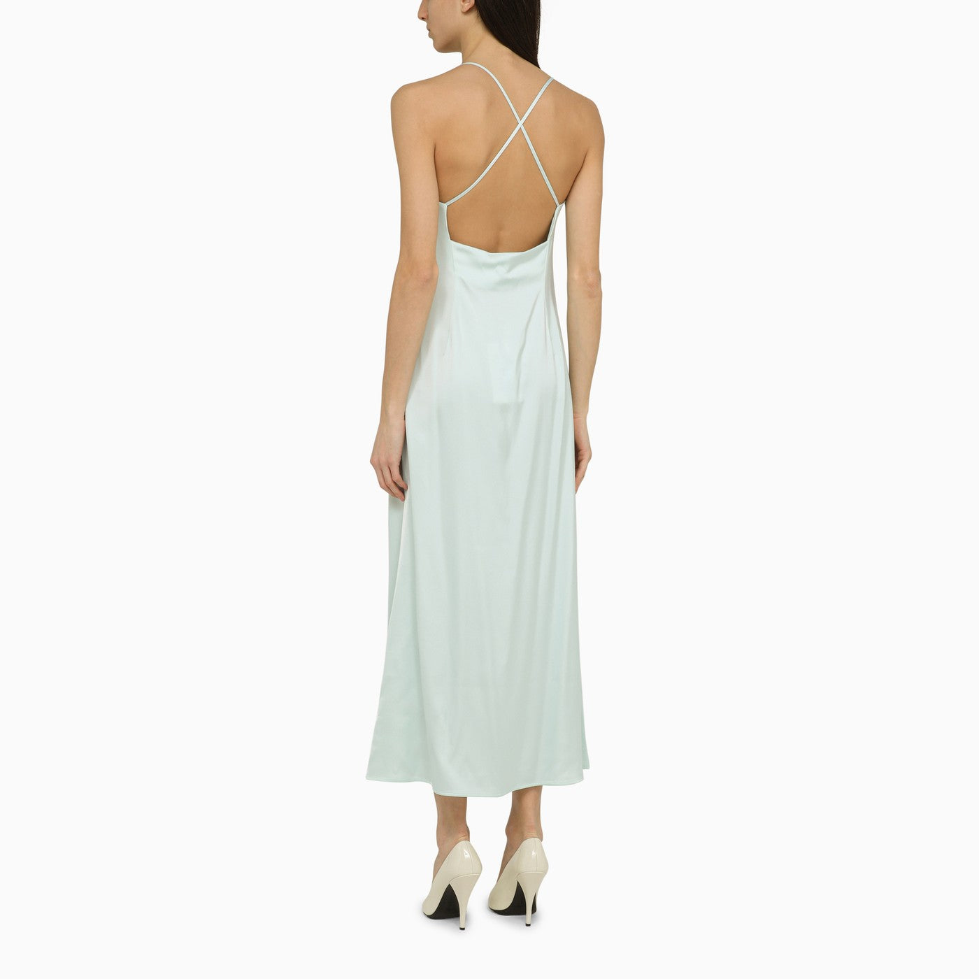 Robe Noel bleu clair en satin