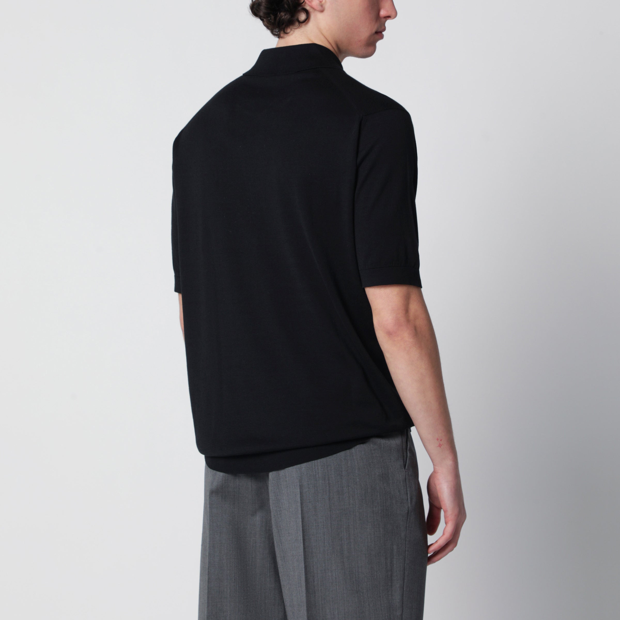 John Smedley Isis black cotton polo shirt | TheDoubleF