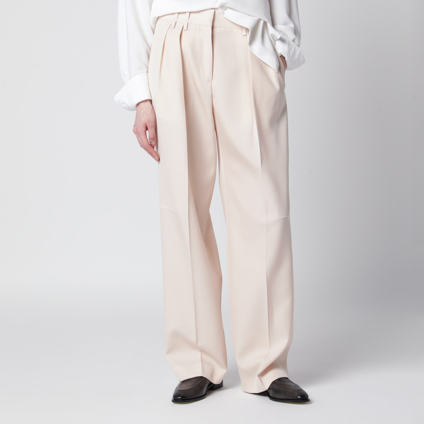 Pantalon ivoire en gabardine de laine