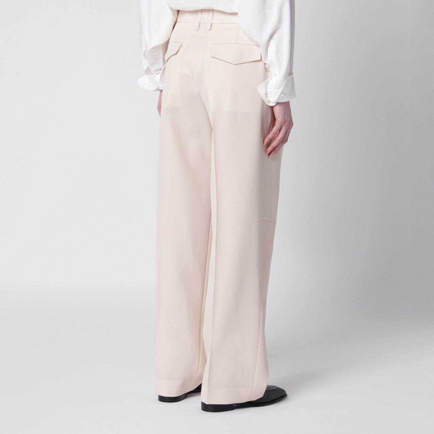 Pantalon ivoire en gabardine de laine
