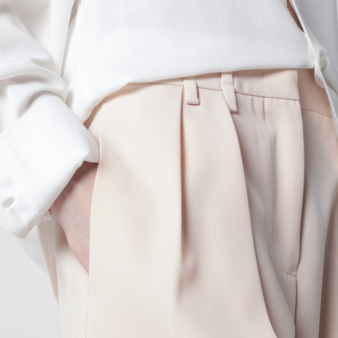 Pantalon ivoire en gabardine de laine