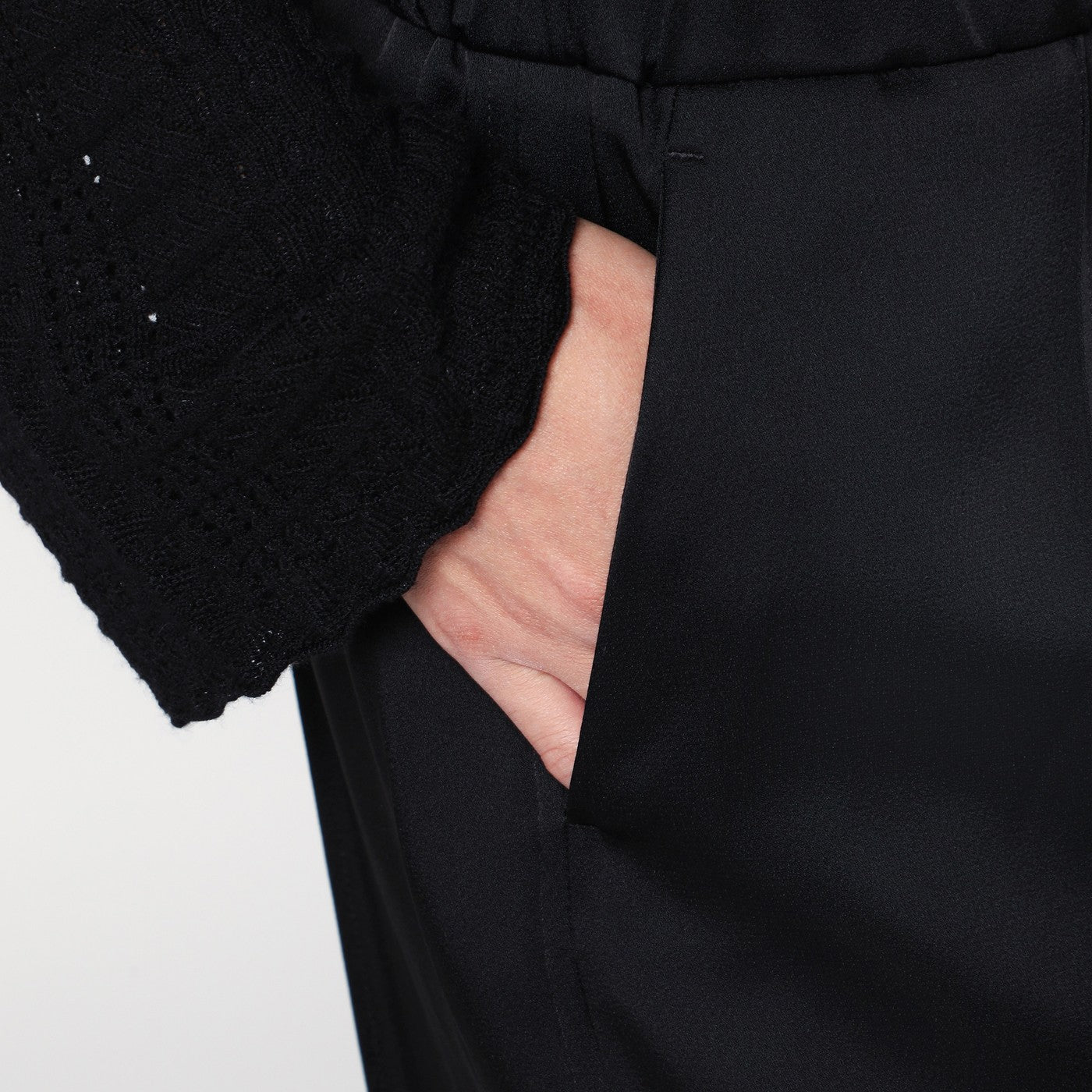 Black satin palazzo pants