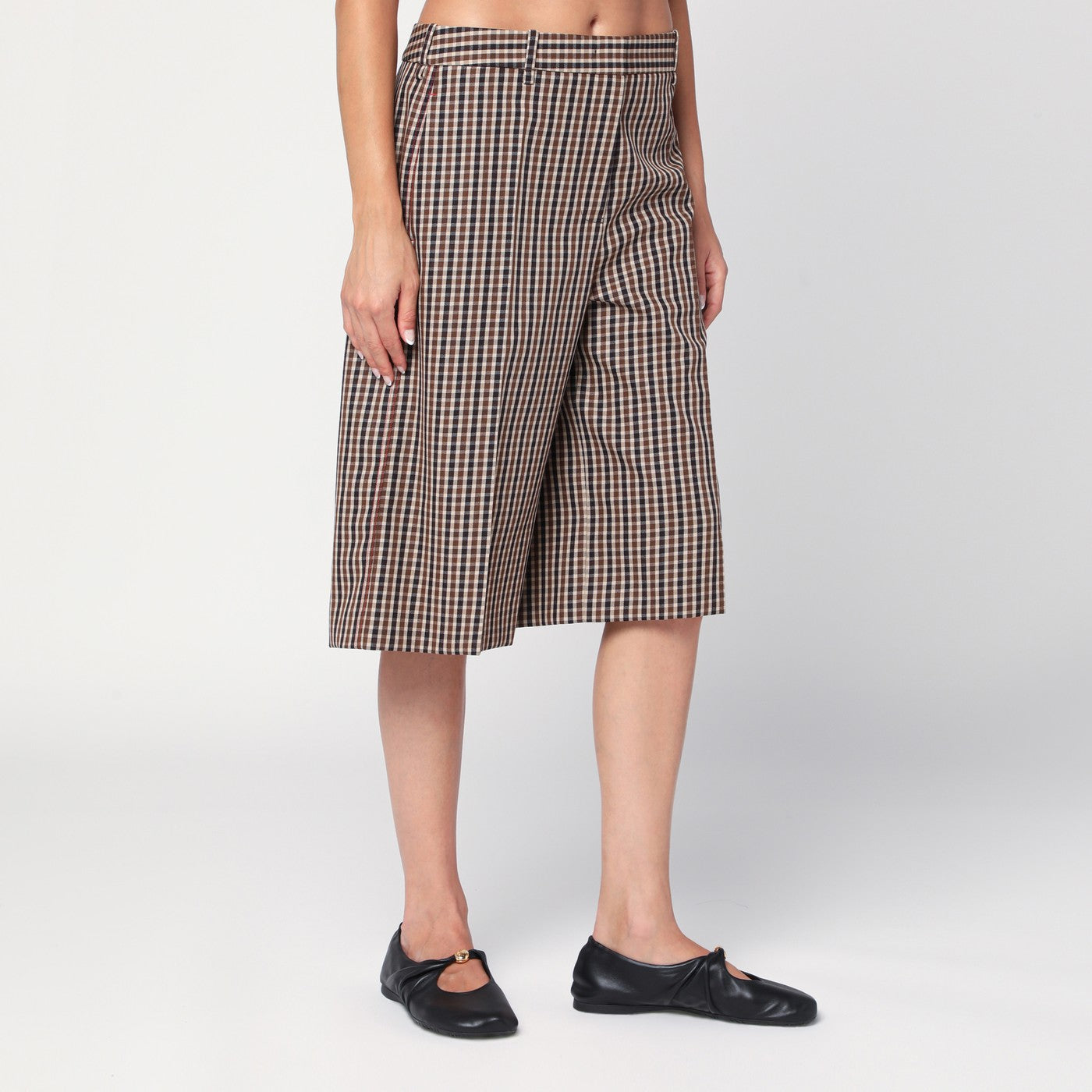 Brown check wool bermuda shorts