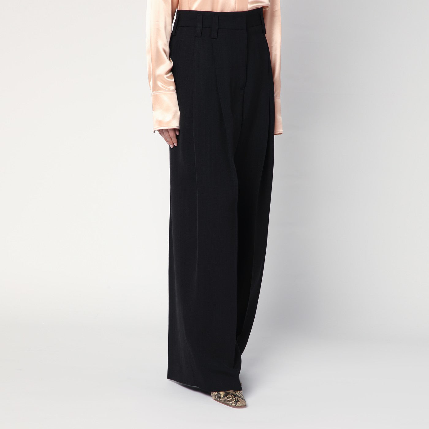 Pantalone ampio nero in misto seta