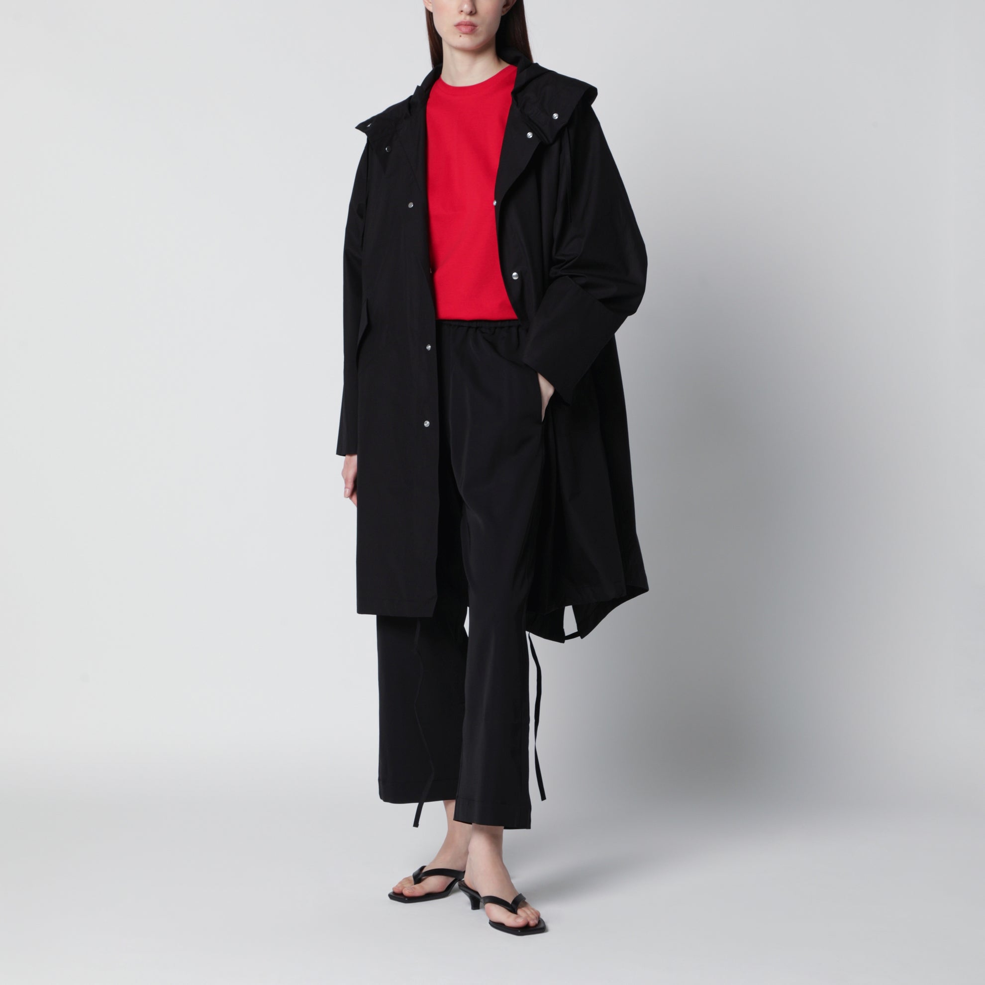 Mid-length hooded parka in waterproof cotton, black