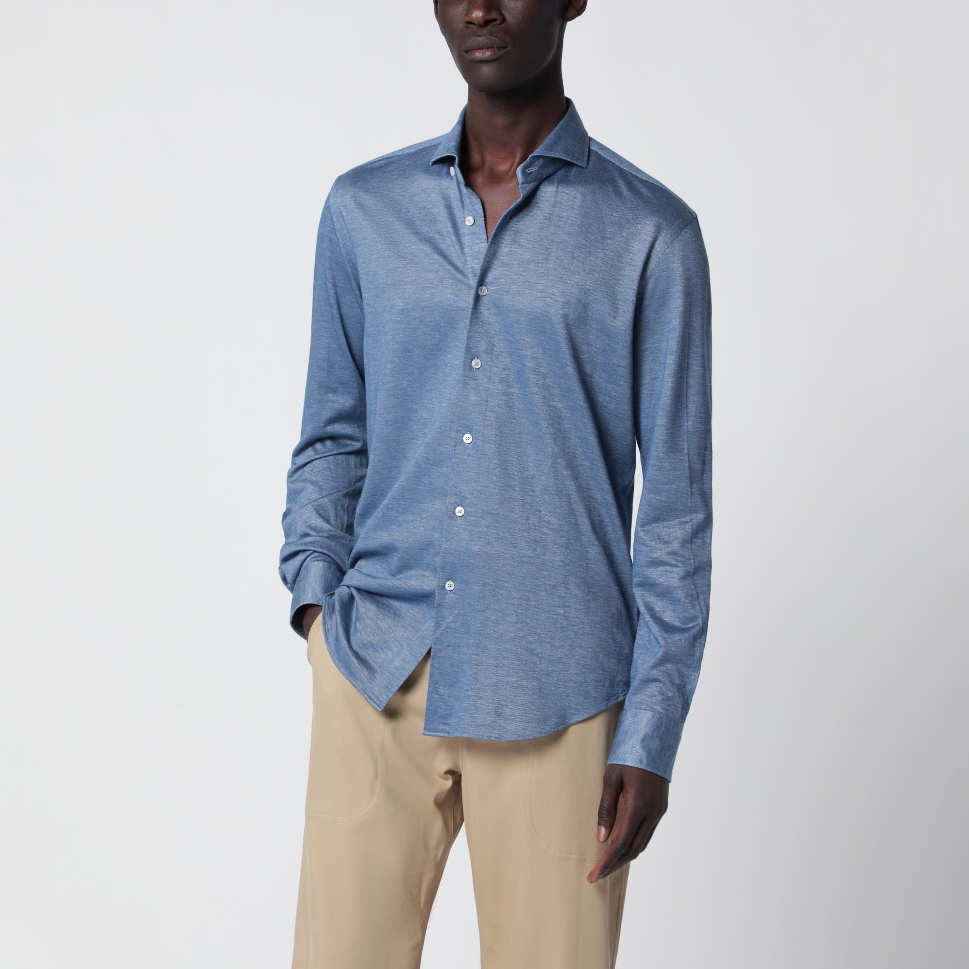 Light Blue Cotton Blend Tailor Fit Shirt