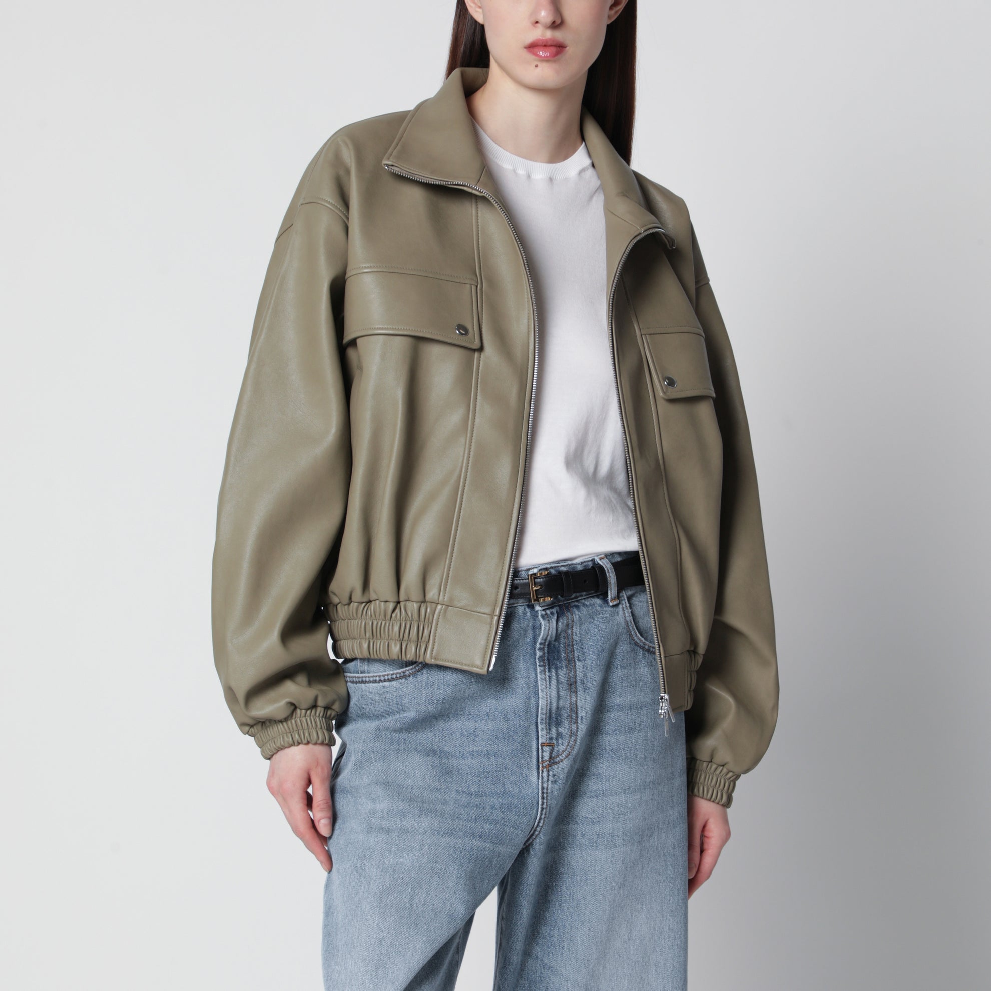 Blouson bomber Nolita en similicuir vert sauge