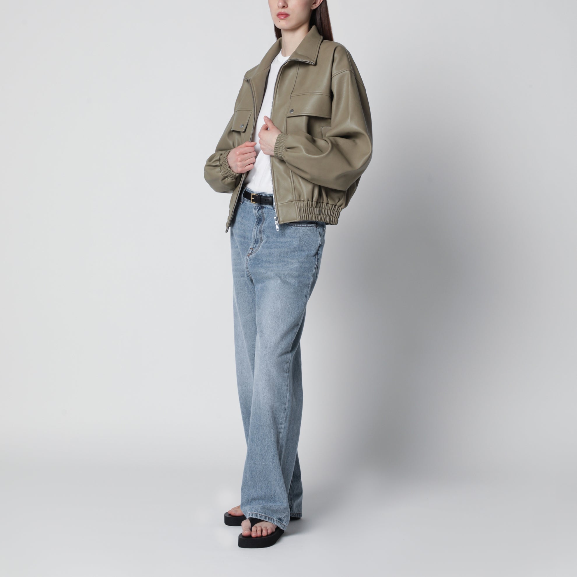 Blouson bomber Nolita en similicuir vert sauge