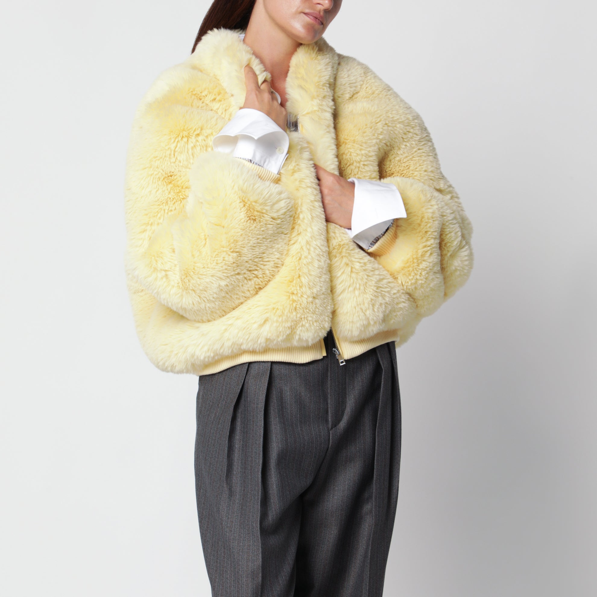 Bomber couleur beurre en fausse fourrure