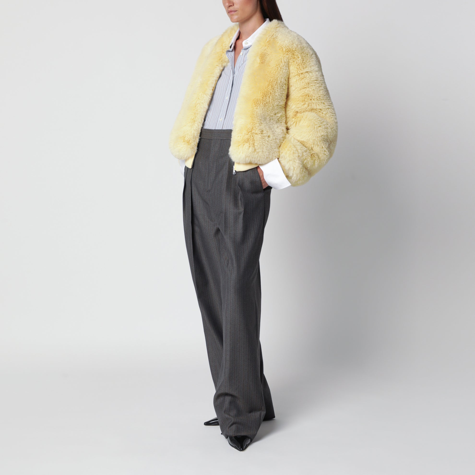Bomber couleur beurre en fausse fourrure