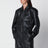 Black cropped faux leather bomber jacket