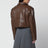 Giacca biker cropped marrone in ecopelle