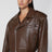 Giacca biker cropped marrone in ecopelle