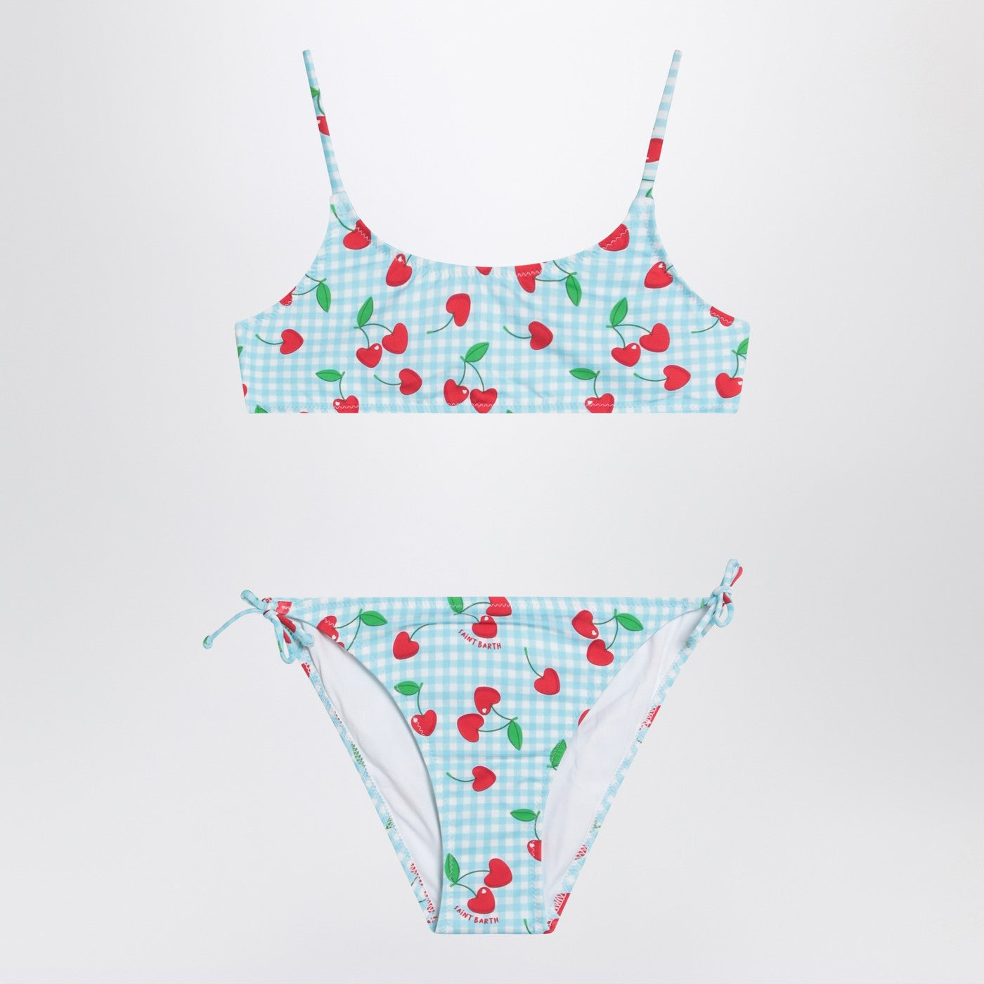 Bralette-Bikini mit Vichy- und Kirschmuster