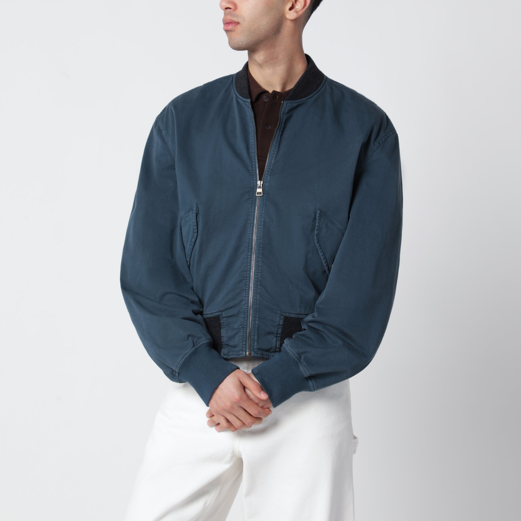Giubbotto in cotone blu navy con finitura vintage