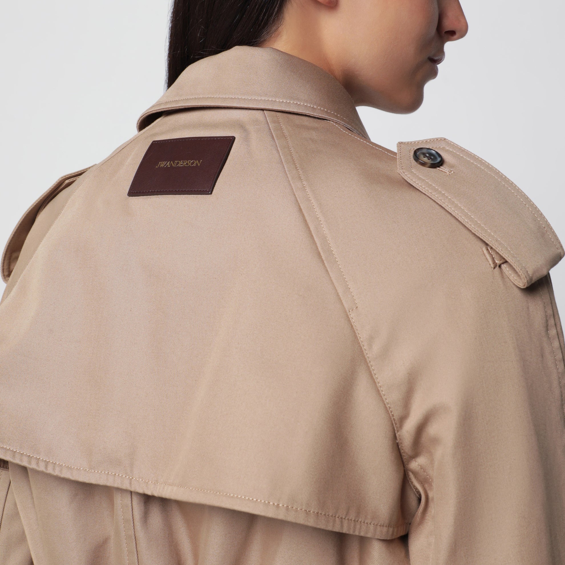 Trench corto in cotone beige