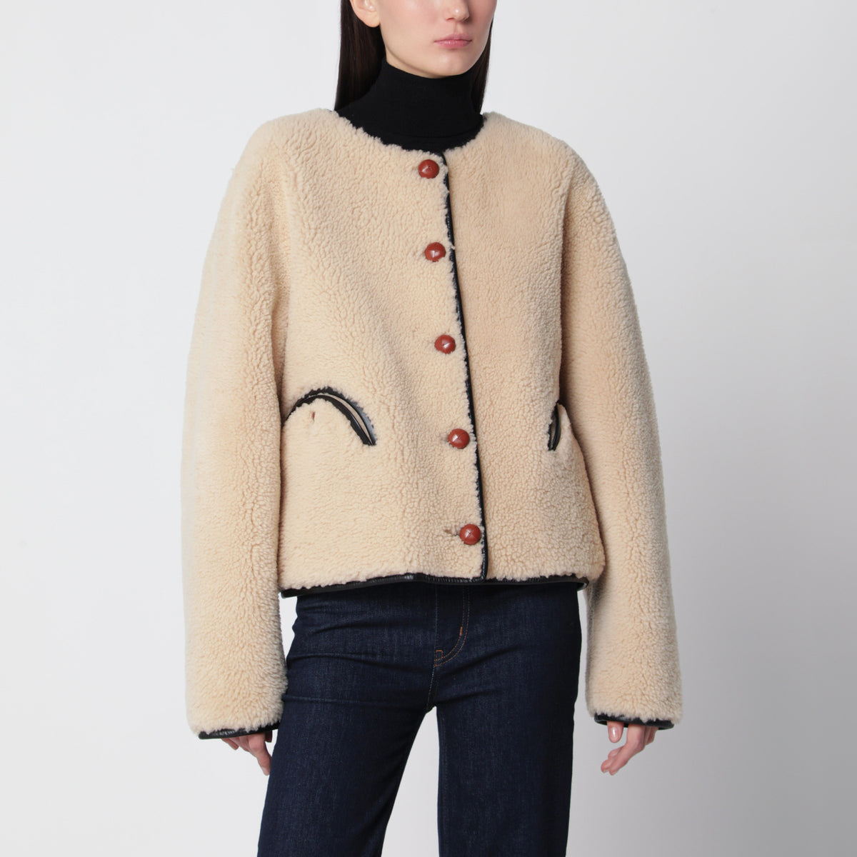 Camel Gliss reversible shearling bolero jacket