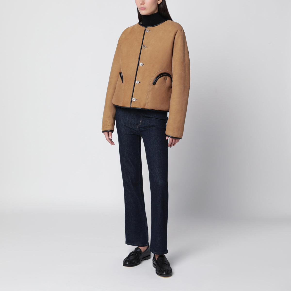 Camel Gliss reversible shearling bolero jacket