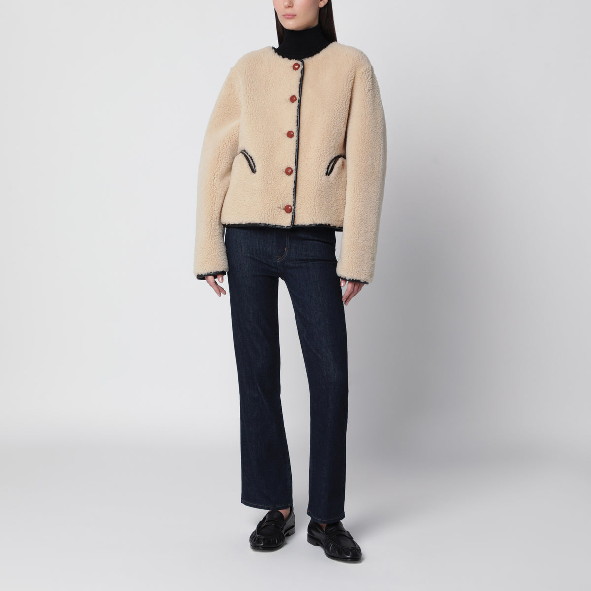 Camel Gliss reversible shearling bolero jacket