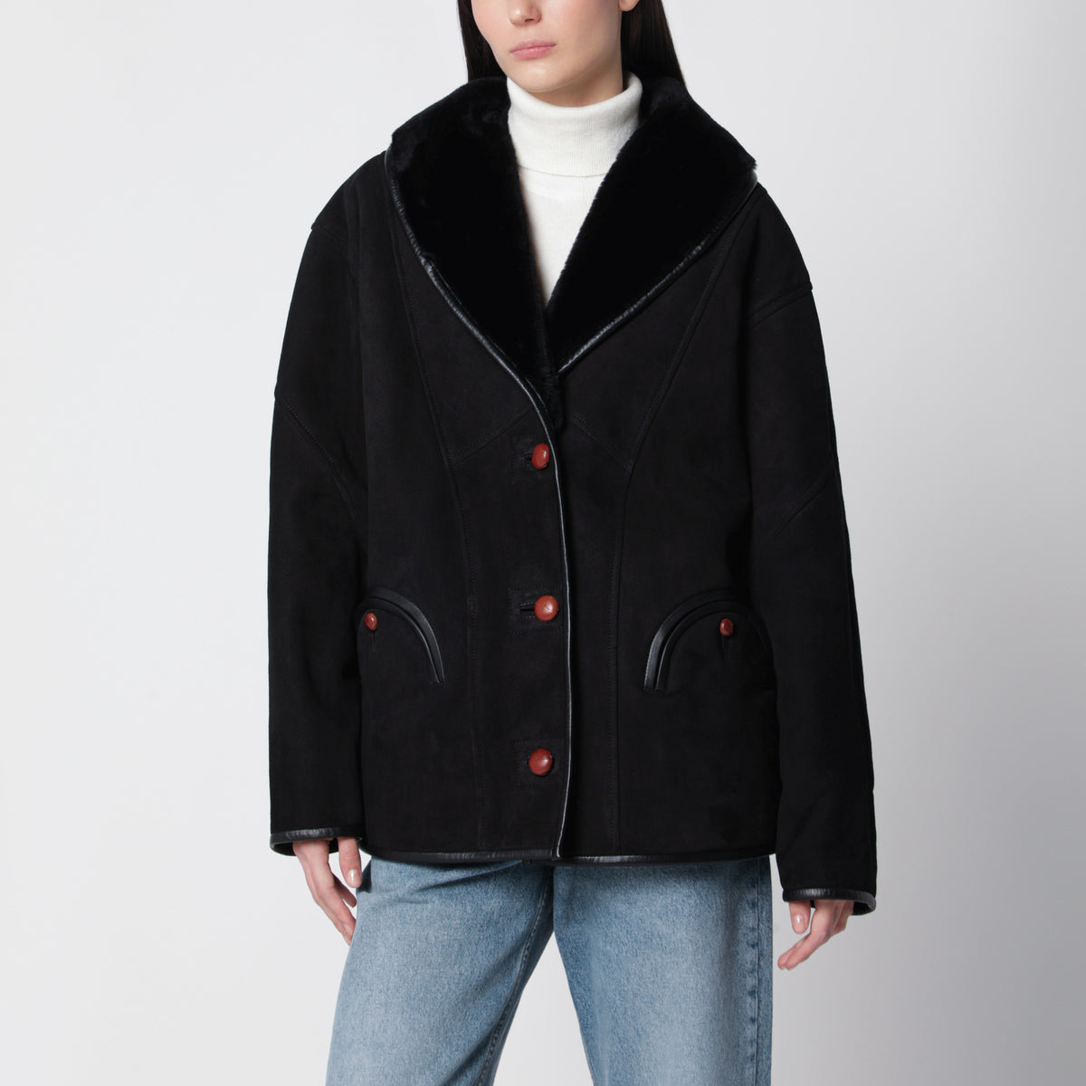 Black Smiley shearling jacket