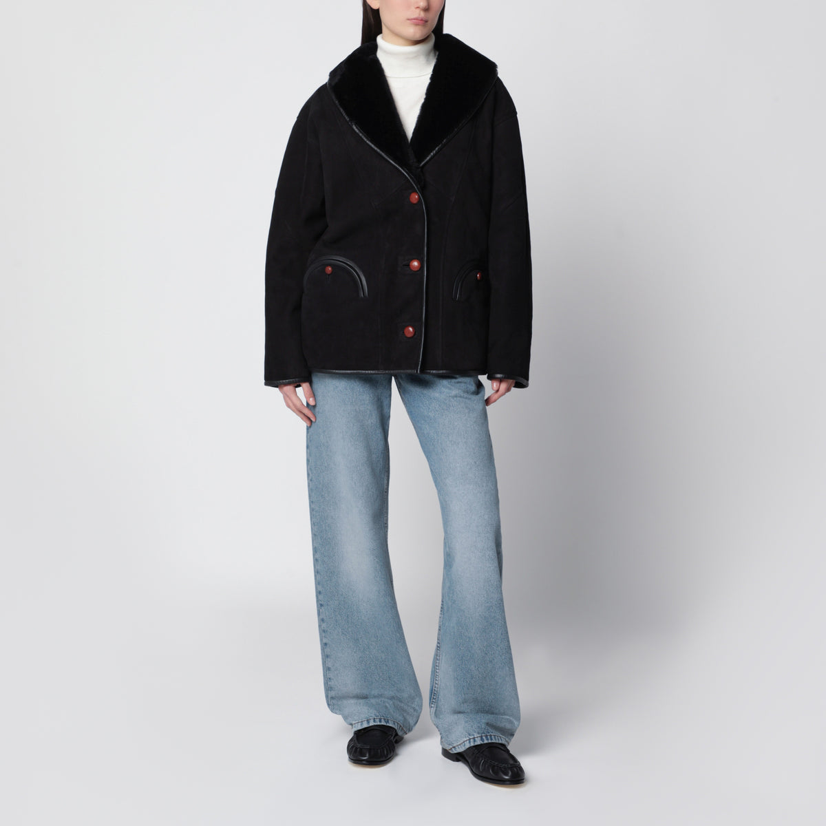 Black Smiley shearling jacket