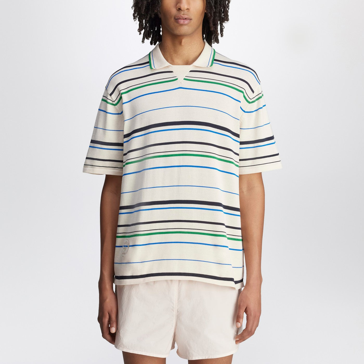 Polo blanc à rayures en mélange de coton