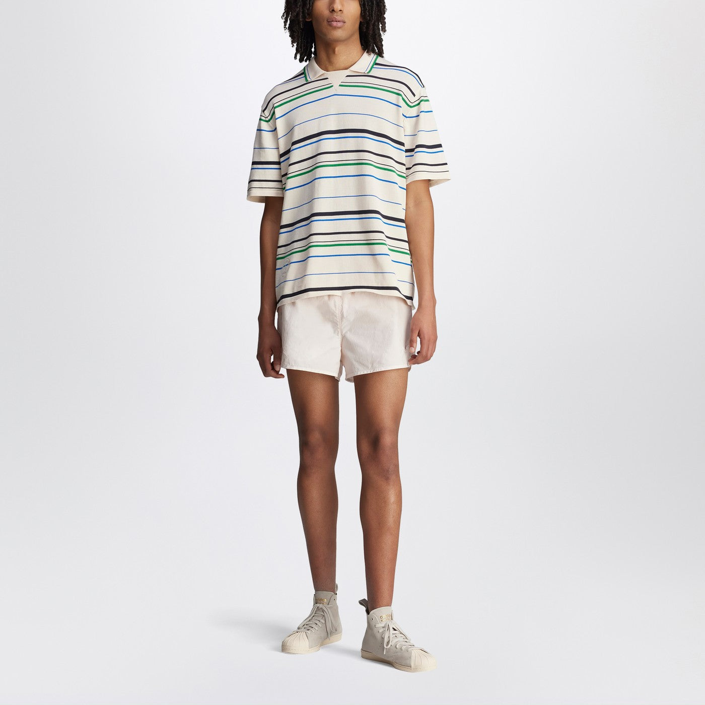 Polo blanc à rayures en mélange de coton