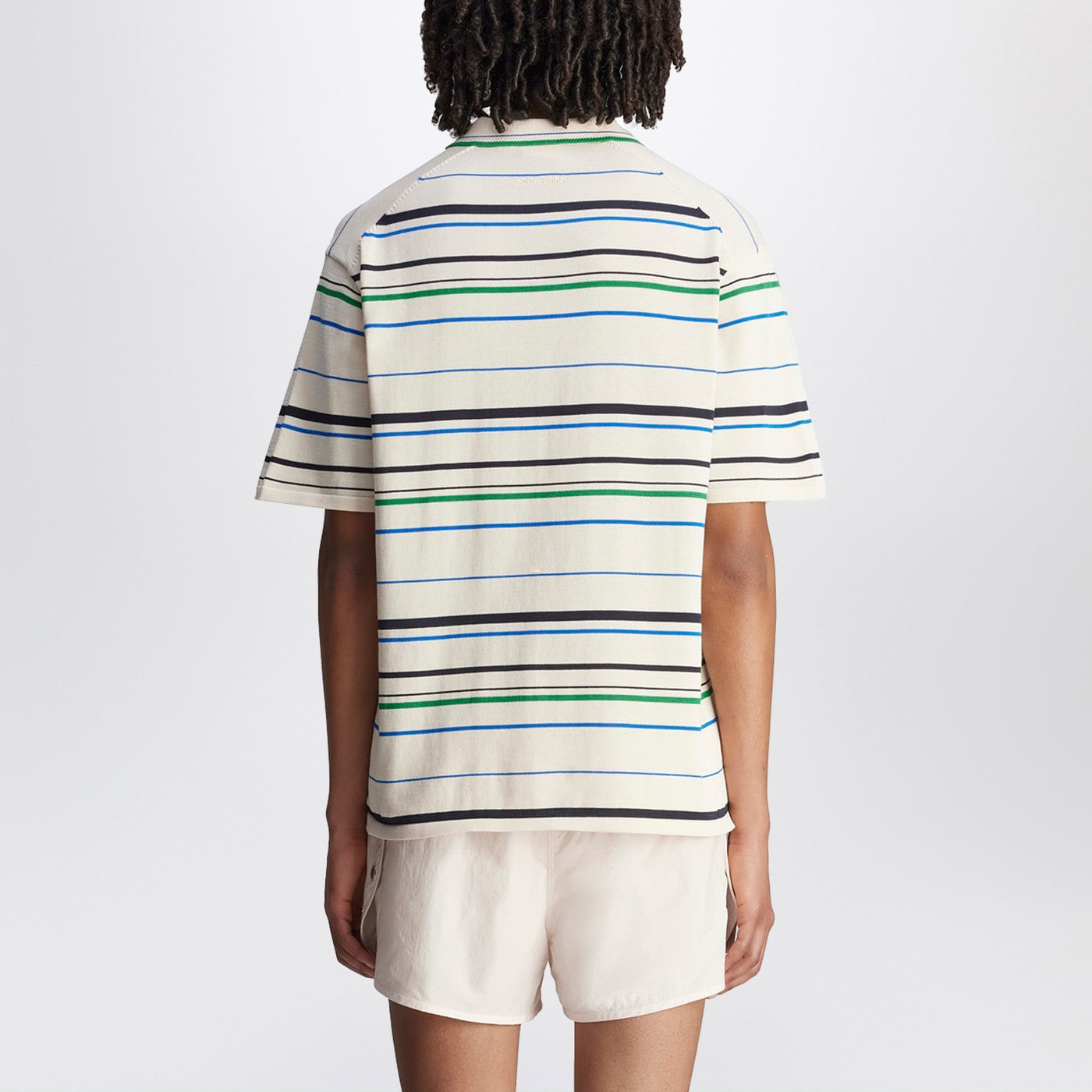 Polo blanc à rayures en mélange de coton