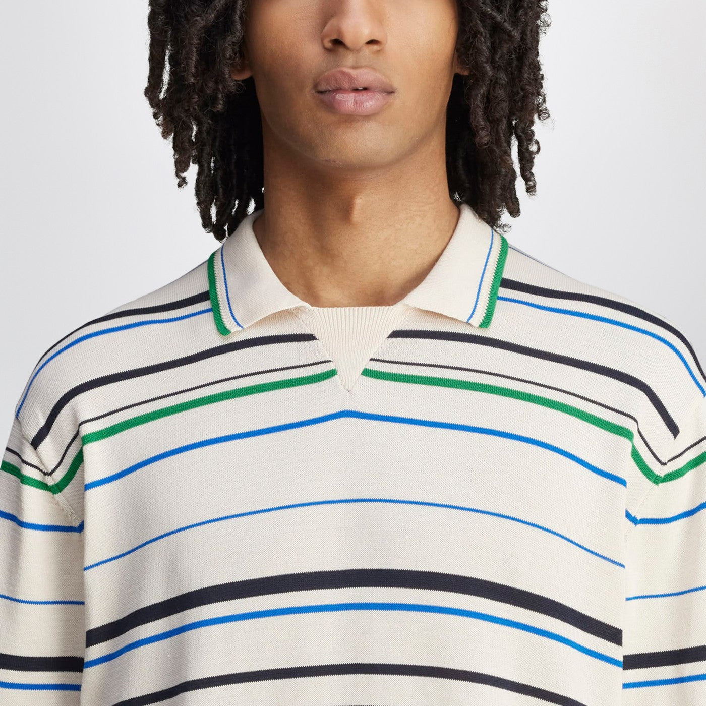 Polo blanc à rayures en mélange de coton