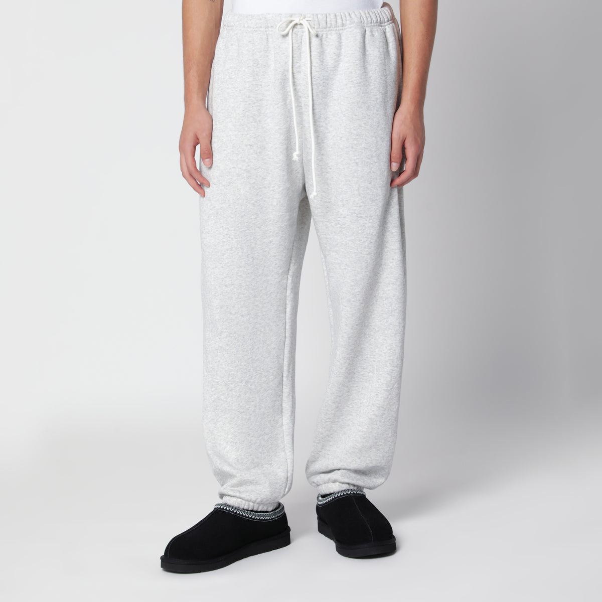 Pantaloni jogging grigi chiari in cotone felpato