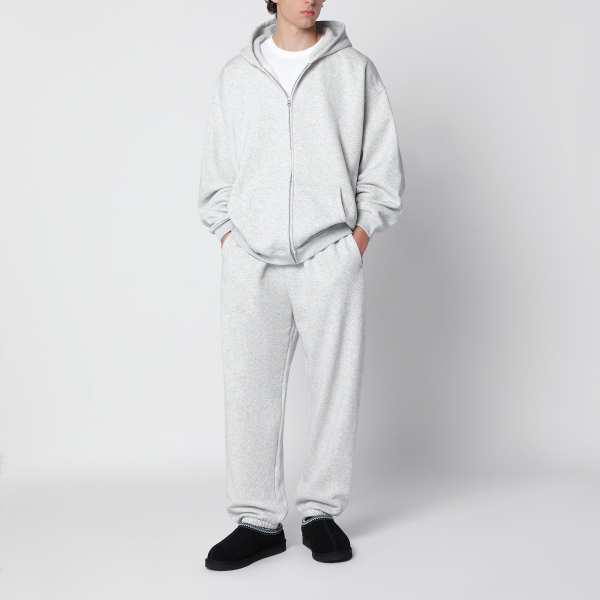 Pantaloni jogging grigi chiari in cotone felpato