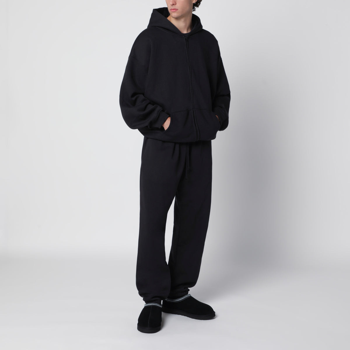 Pantalon jogging noir délavé en molleton de coton