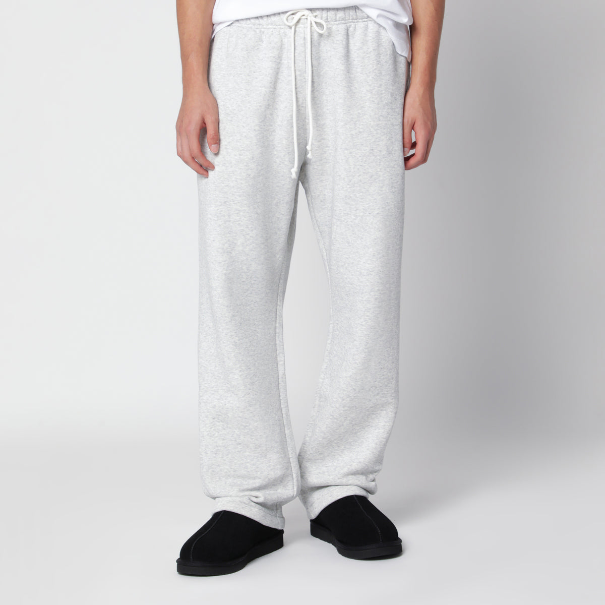 Pantalon droit gris clair en molleton de coton