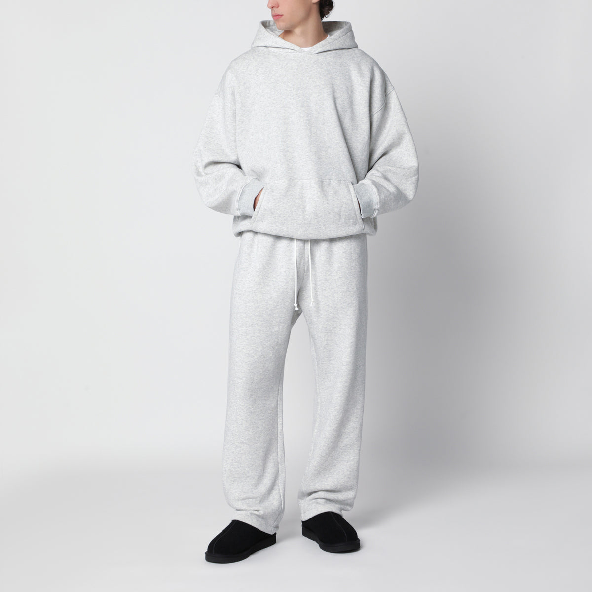Pantalon droit gris clair en molleton de coton
