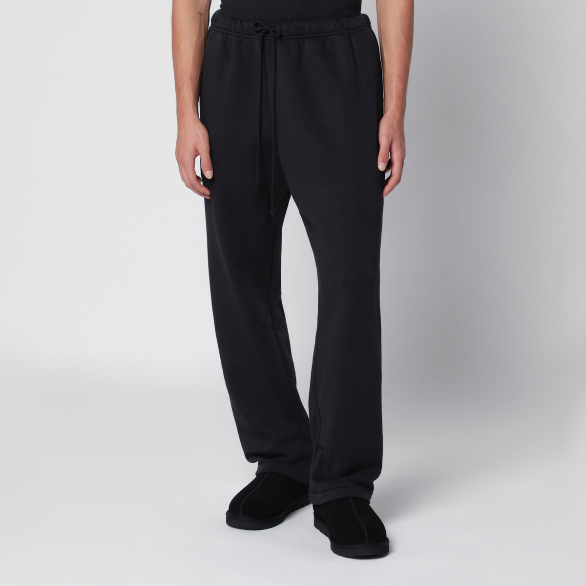 Pantalon droit noir délavé en molleton de coton