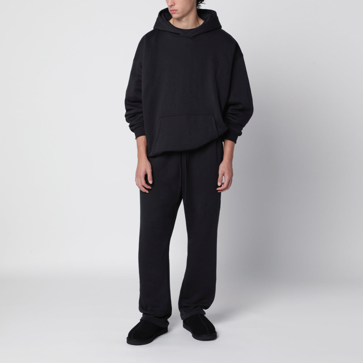 Pantalon droit noir délavé en molleton de coton